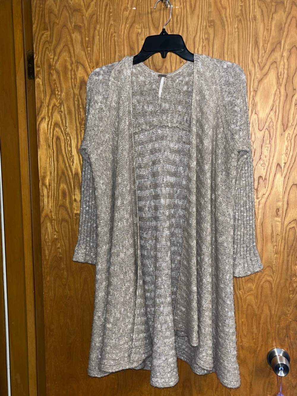 Free People Heather Taupe Open-Front Knit Cardigan